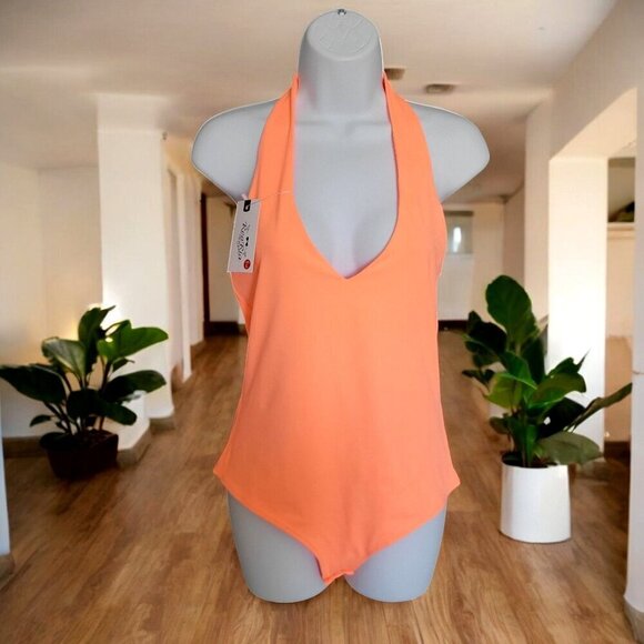 Reo & Ria Halter Neck Orange Bodysuit- L - Picture 1 of 8